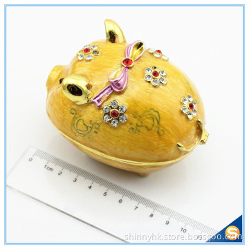 Lovely Crystal pig Shape Trinket box animal metal Trinket box with Flower Shape diamond for decoration SCJ241-1